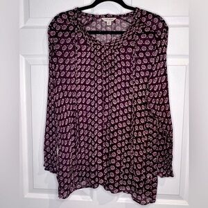 Lucky Brand Women’s Dark Purple Semi-Sheer Long Sleeve Tie V-neck Top - Size 2x